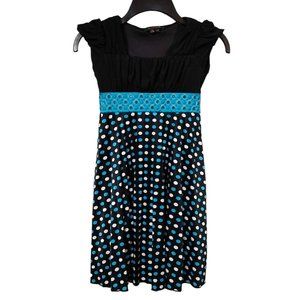 My Michelle Dress Girl's Size 7 Black Blue Polka Dot Short Sleeves